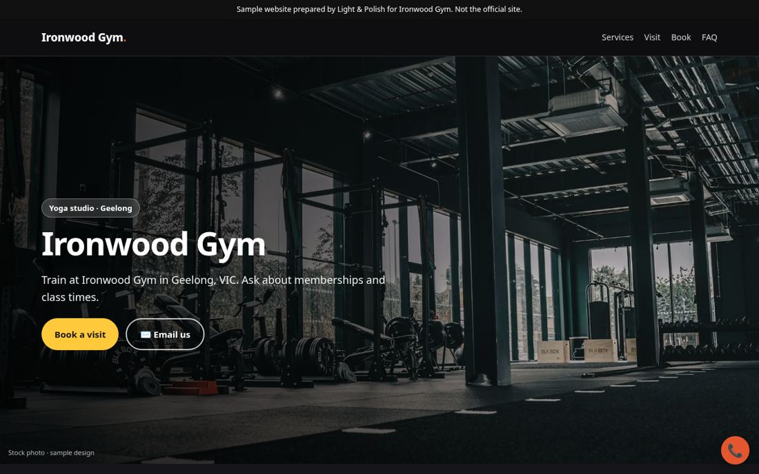 Demo homepage for a fitness studio