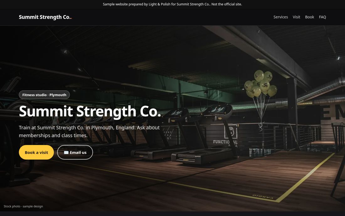 Demo homepage for a fitness studio